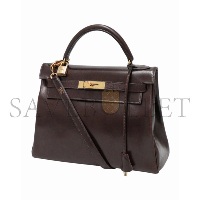 HERMES KELLY 28 BOX LEATHER CHOCOLATE BROWN GOLD HARDWARE (28*22*10cm) 